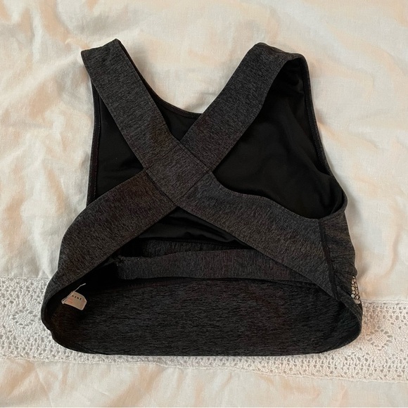 FP Movement XS Crew Neck Top with bra grey black Criss cross back - Picture 2 of 5